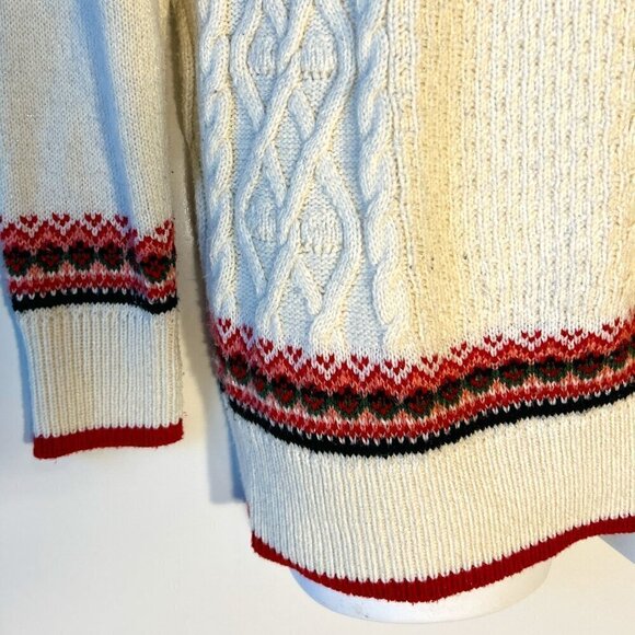 Mossimo SZS Vintage Ivory cable knit fair isle sweater Cottage Country Feminine - Picture 4 of 9